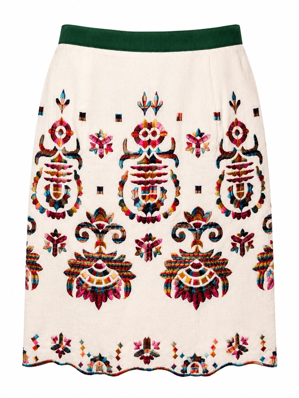 Corey Lynn Calter Anthropologie Linen Embroidered Pencil Skirt Folk Boho 6